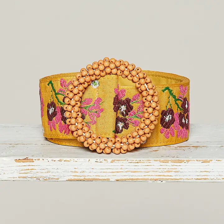 Mustard Floral Belt - Deadwood South Boutique & Company LLC