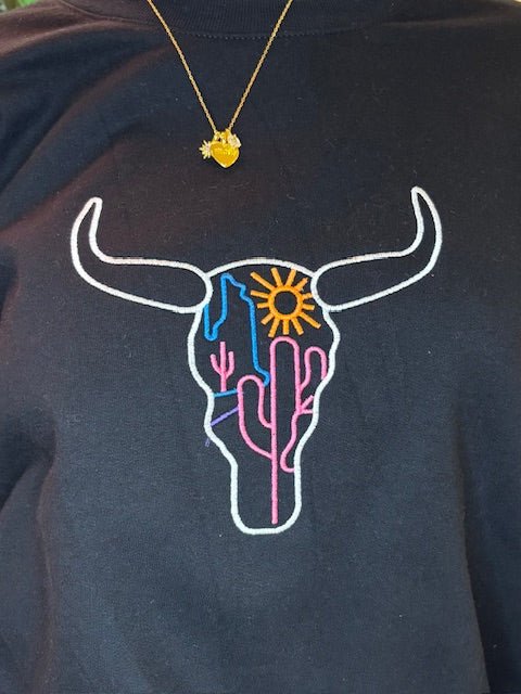 Neon Skull Embroidered Crewneck Sweatshirt - Deadwood South Boutique & Company LLC