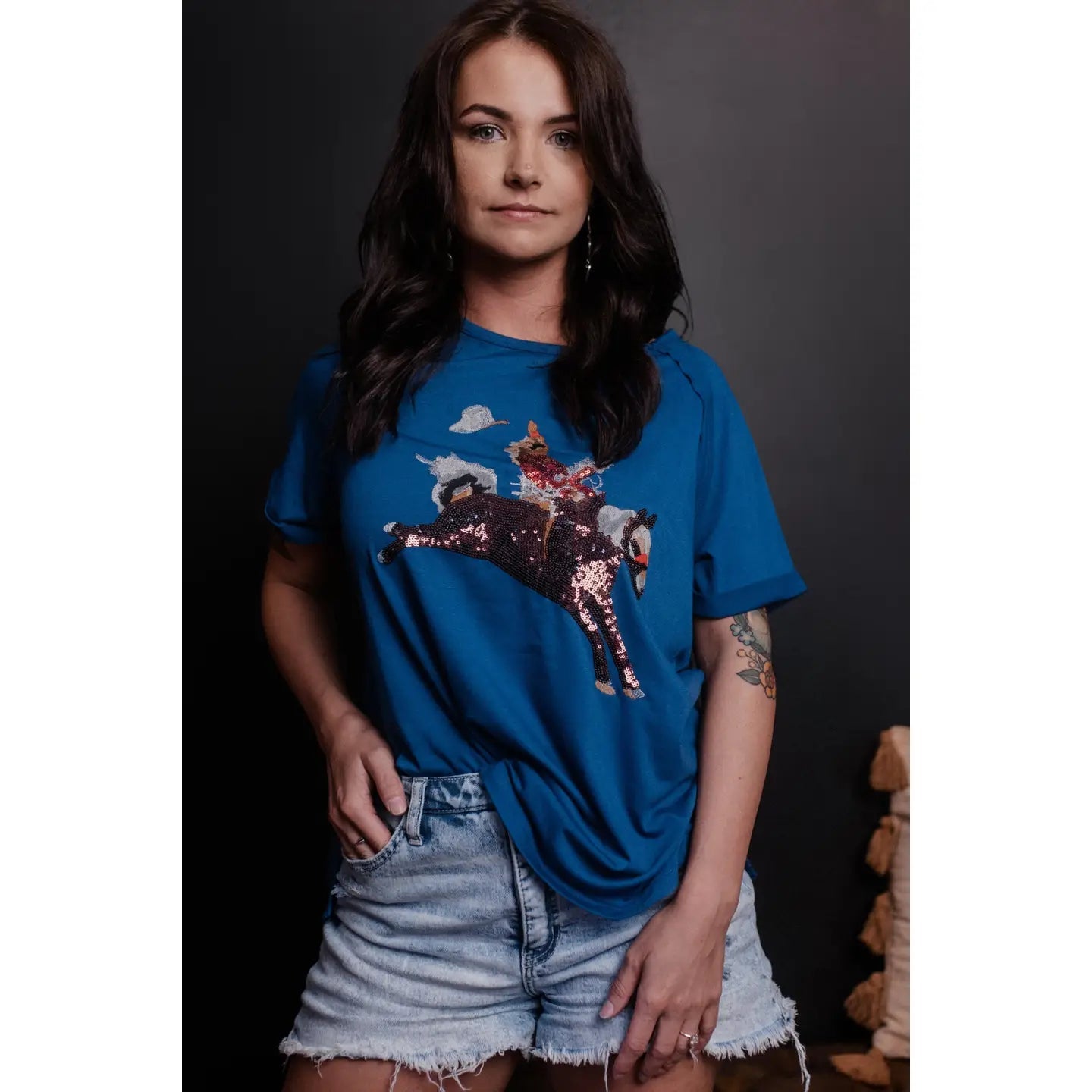 Patriotic Bronc Sequin Tee - Deadwood South Boutique & Company LLC