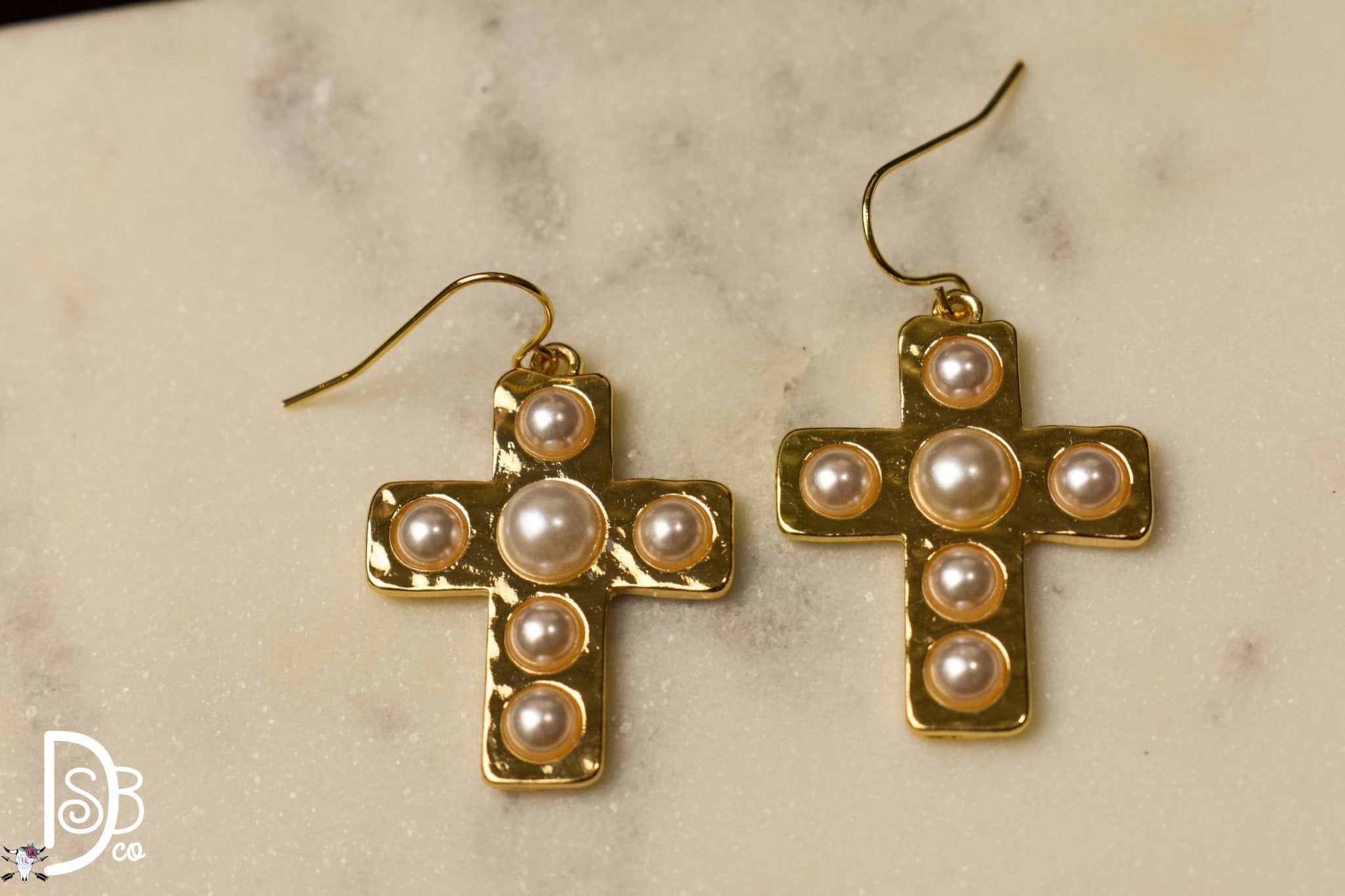 Pearl Cross Earrings - Deadwood South Boutique & Company LLC