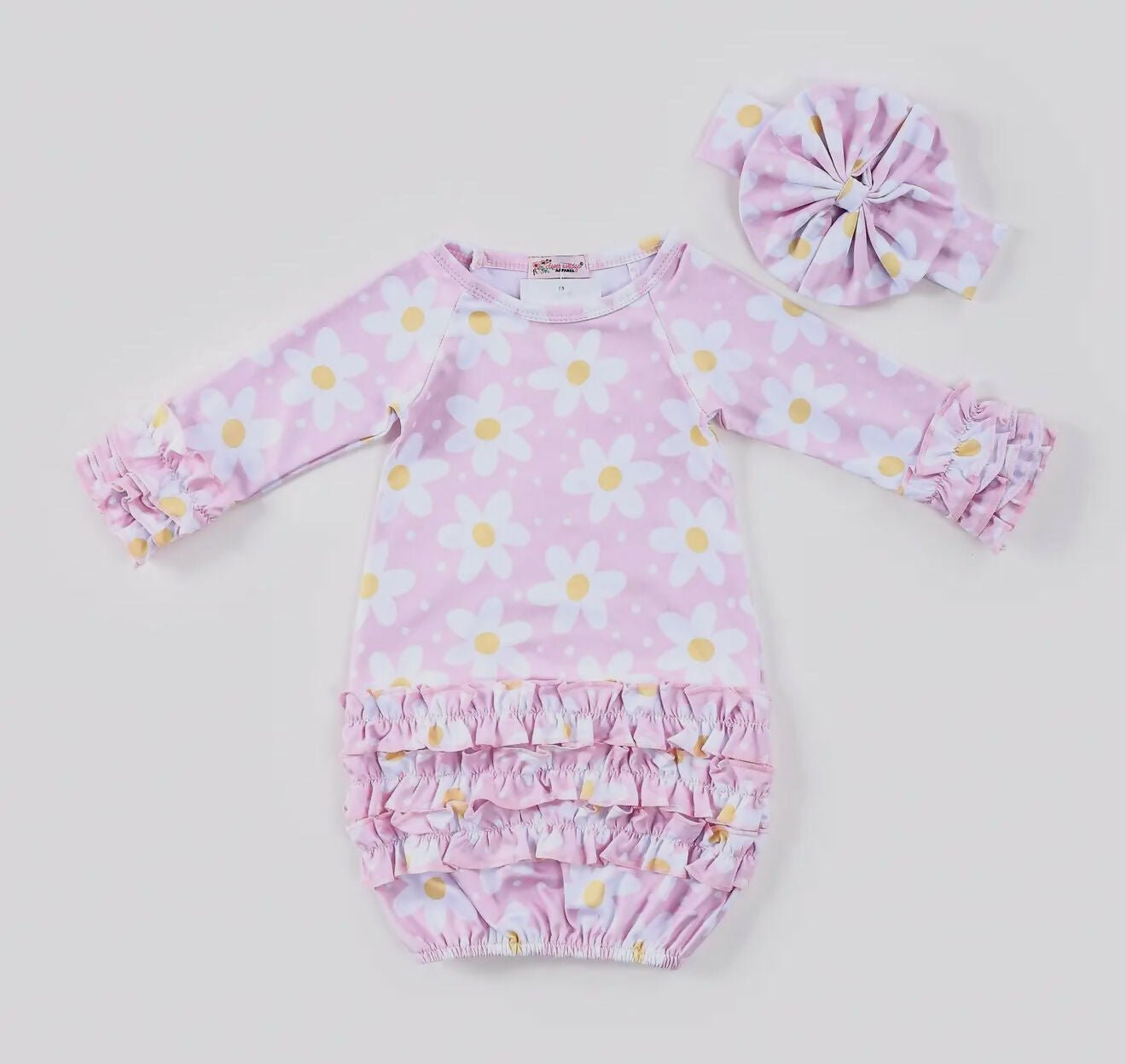 Pink Bows Newborn Gown w/bow - Deadwood South Boutique & Company LLC