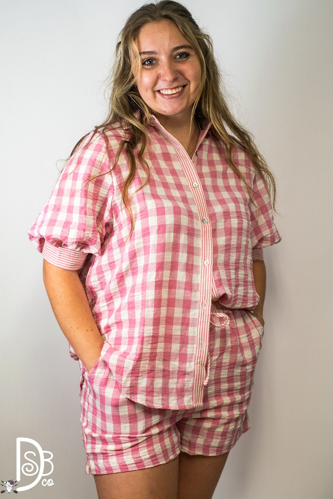 Pink Checkered Dolman Top & Shorts Set - Deadwood South Boutique & Company LLC