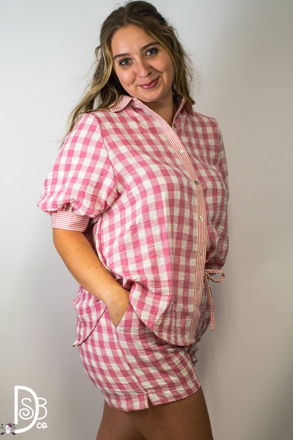 Pink Checkered Dolman Top & Shorts Set - Deadwood South Boutique & Company LLC