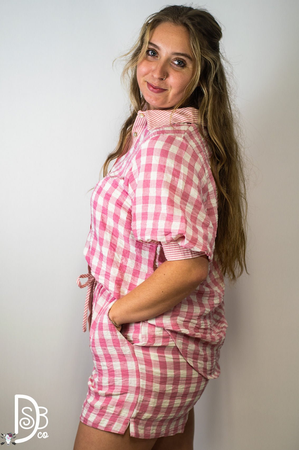 Pink Checkered Dolman Top & Shorts Set - Deadwood South Boutique & Company LLC