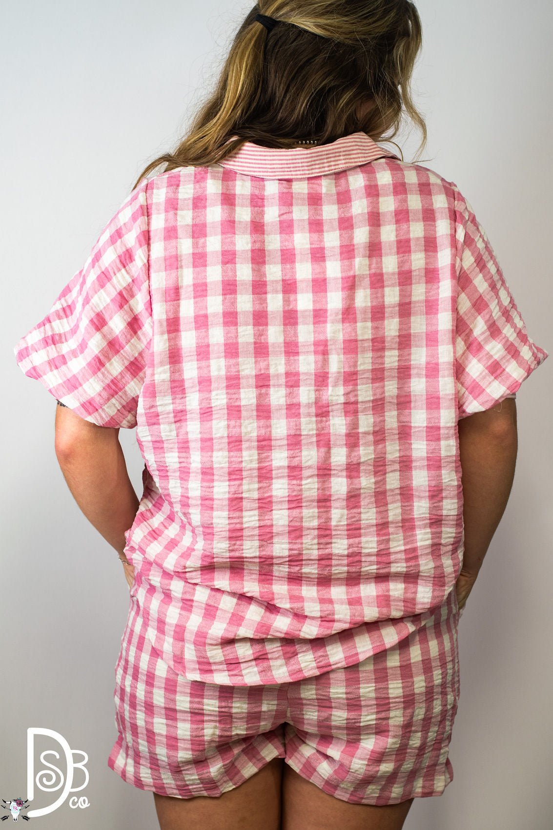 Pink Checkered Dolman Top & Shorts Set - Deadwood South Boutique & Company LLC