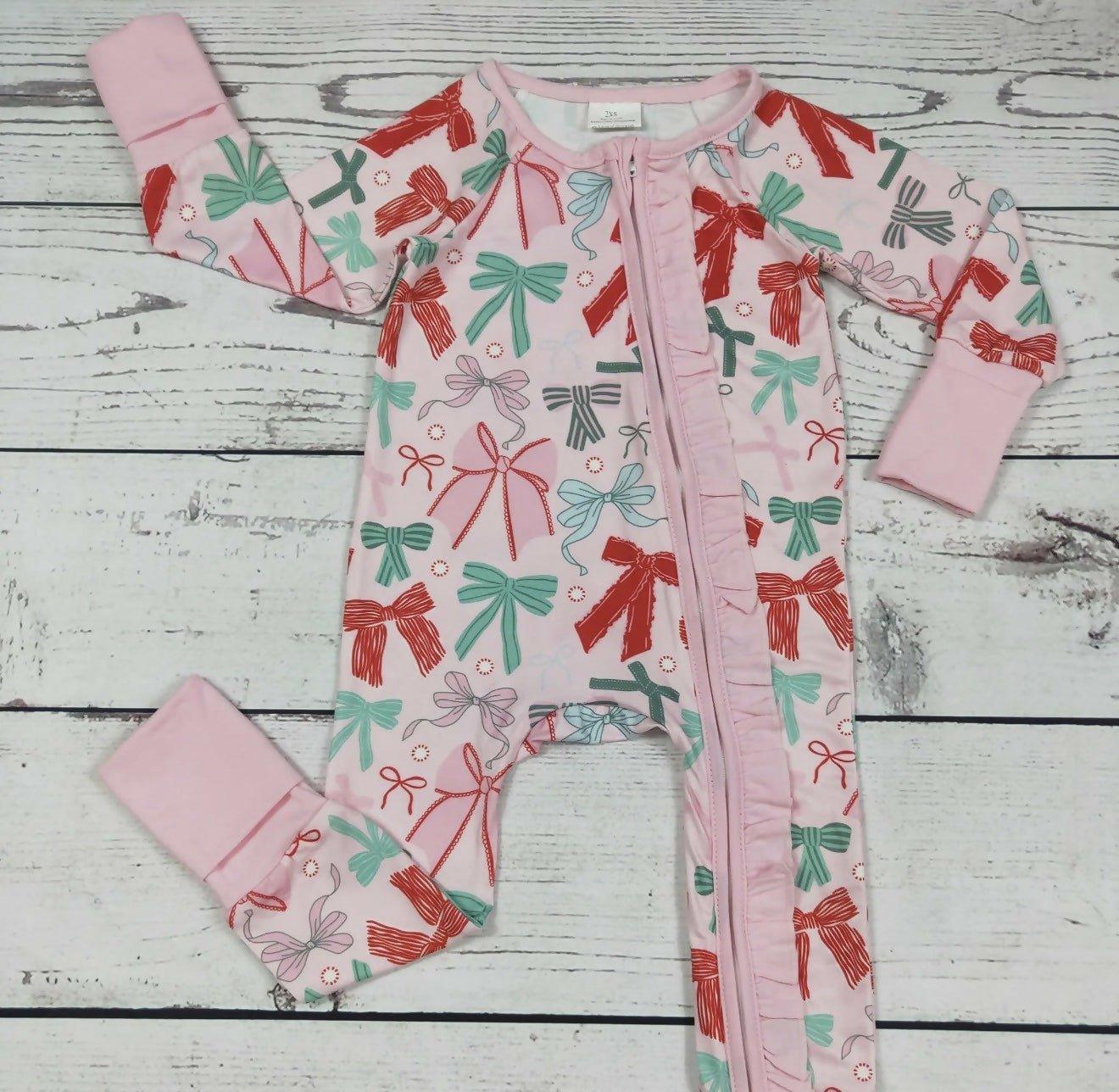 Pink Christmas Multi Color Bows Zip Sleeper - Deadwood South Boutique & Company LLC