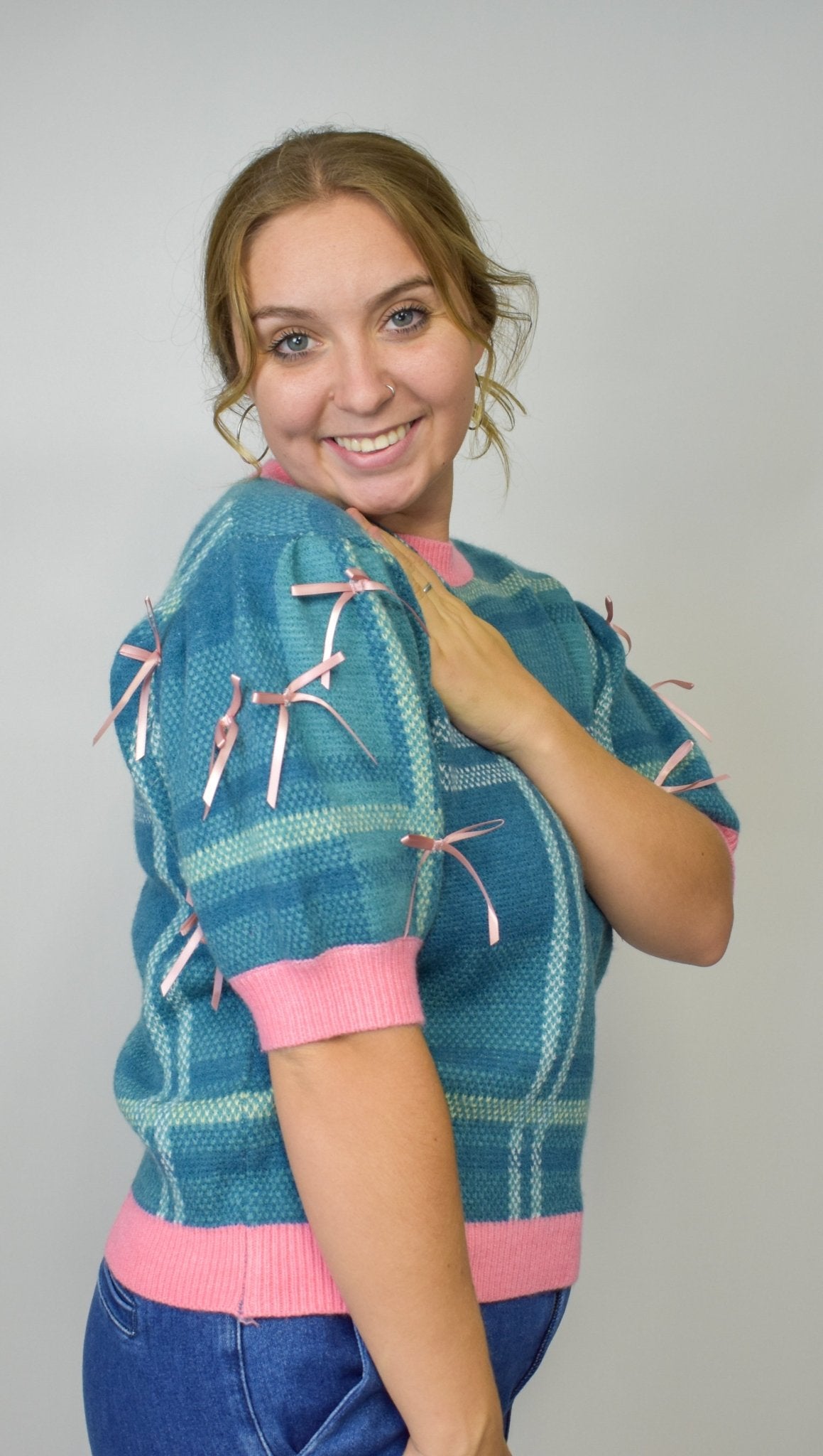 Plaid Bow Sweater - Deadwood South Boutique & Company LLC