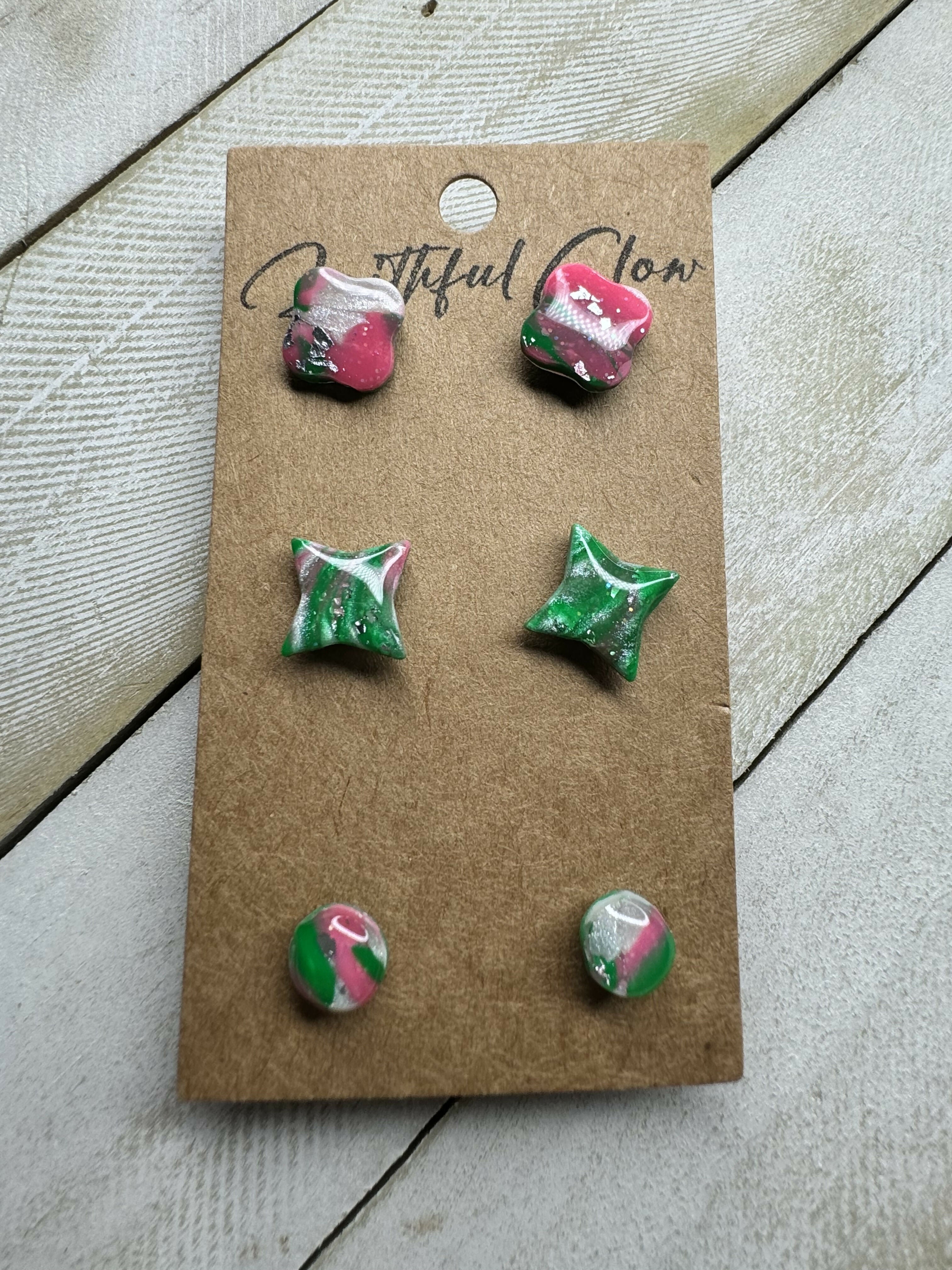 Watermelon Stud Trio-Jewelry-Faithful Glow-Deadwood South Boutique, Women's Fashion Boutique in Henderson, TX