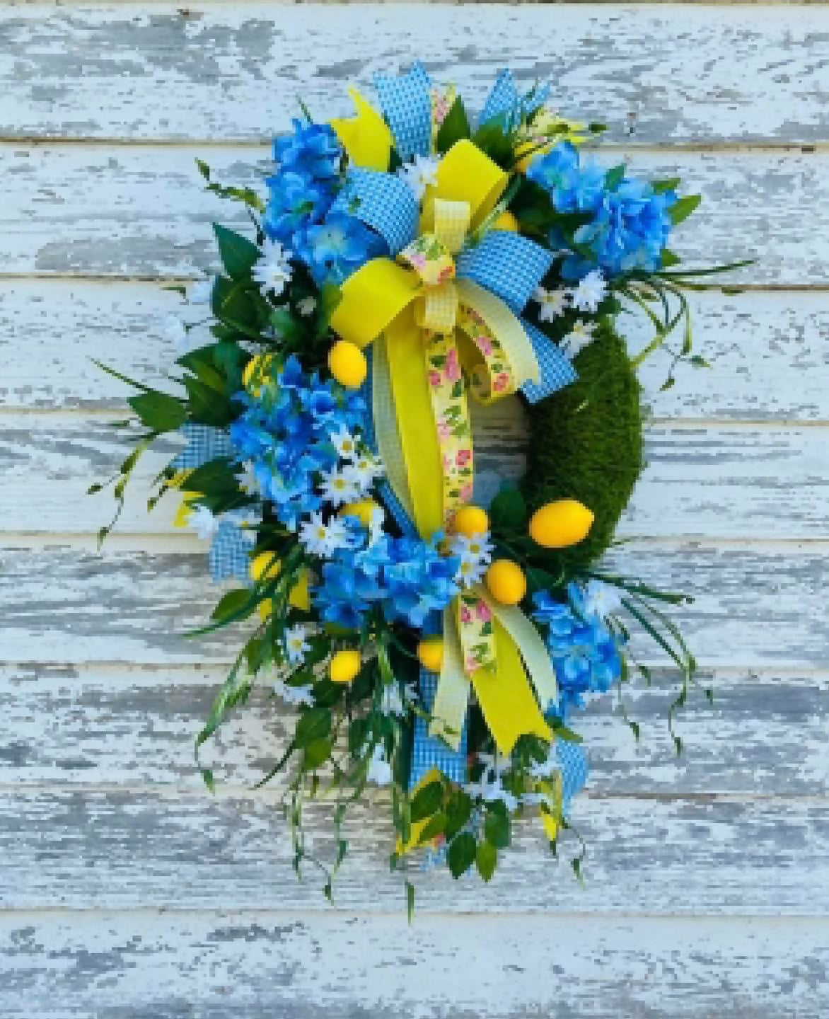 Lemon and hydrangea wreath-Home decor-The Sassy Front Porch-Deadwood South Boutique, Women's Fashion Boutique in Henderson, TX