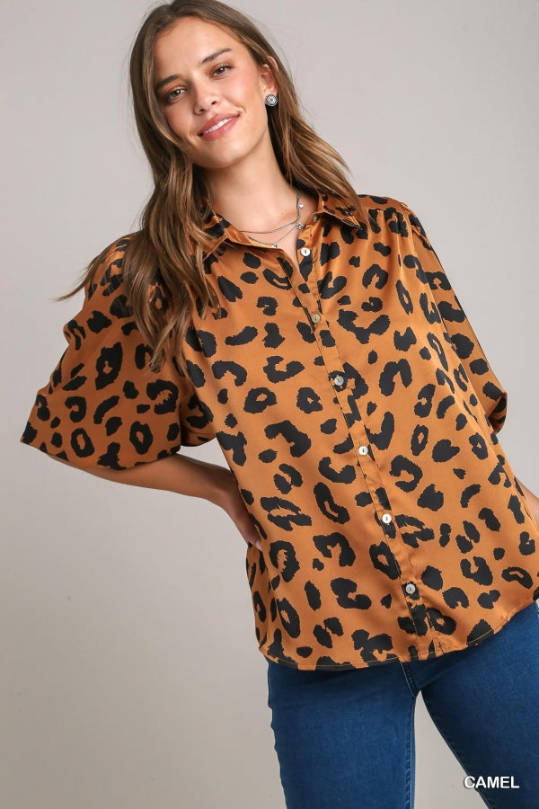 The Camel Leopard Top-Short Sleeves-Deadwood South Boutique & Company-Deadwood South Boutique, Women's Fashion Boutique in Henderson, TX