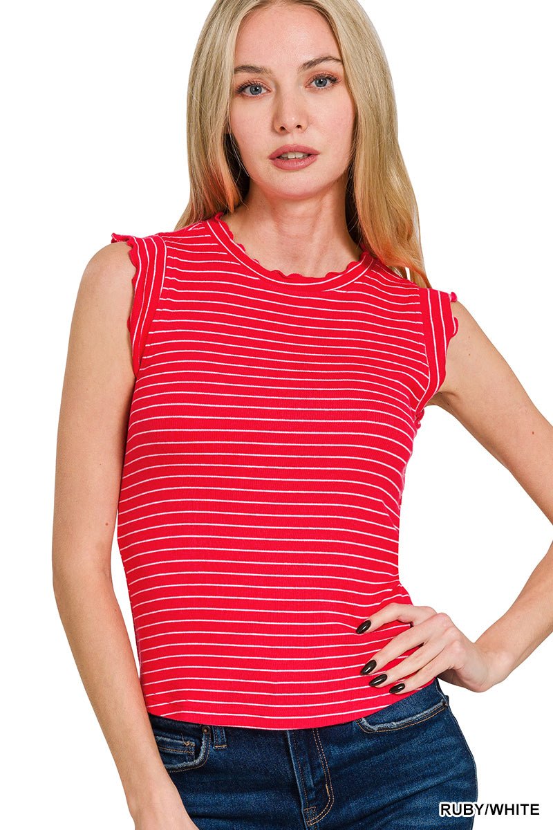 Ribbed Ruffle Sleeve Tank Top - Deadwood South Boutique & Company LLC