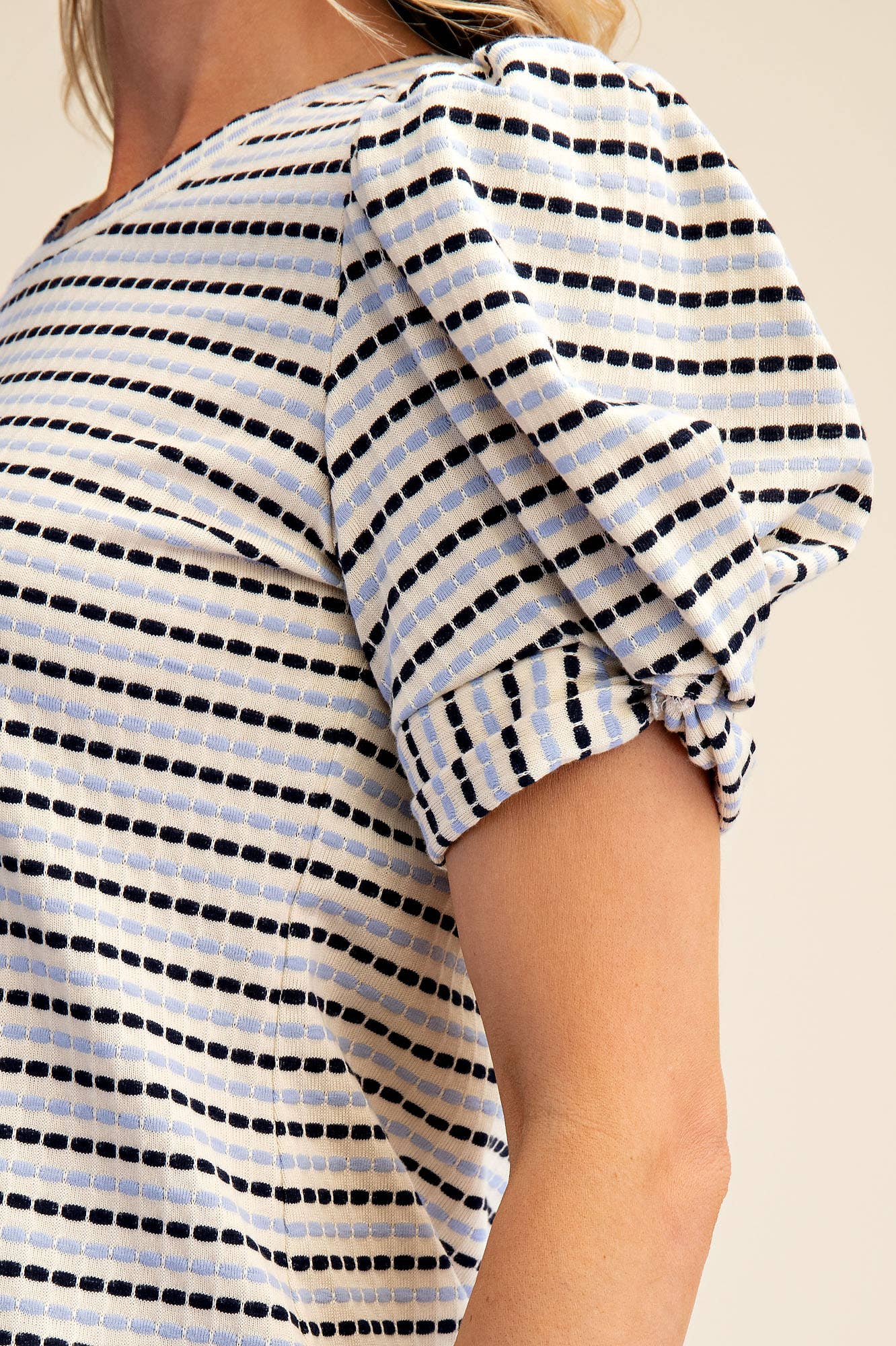 Round Neck Puff Sleeve Stripe Top - Deadwood South Boutique & Company LLC