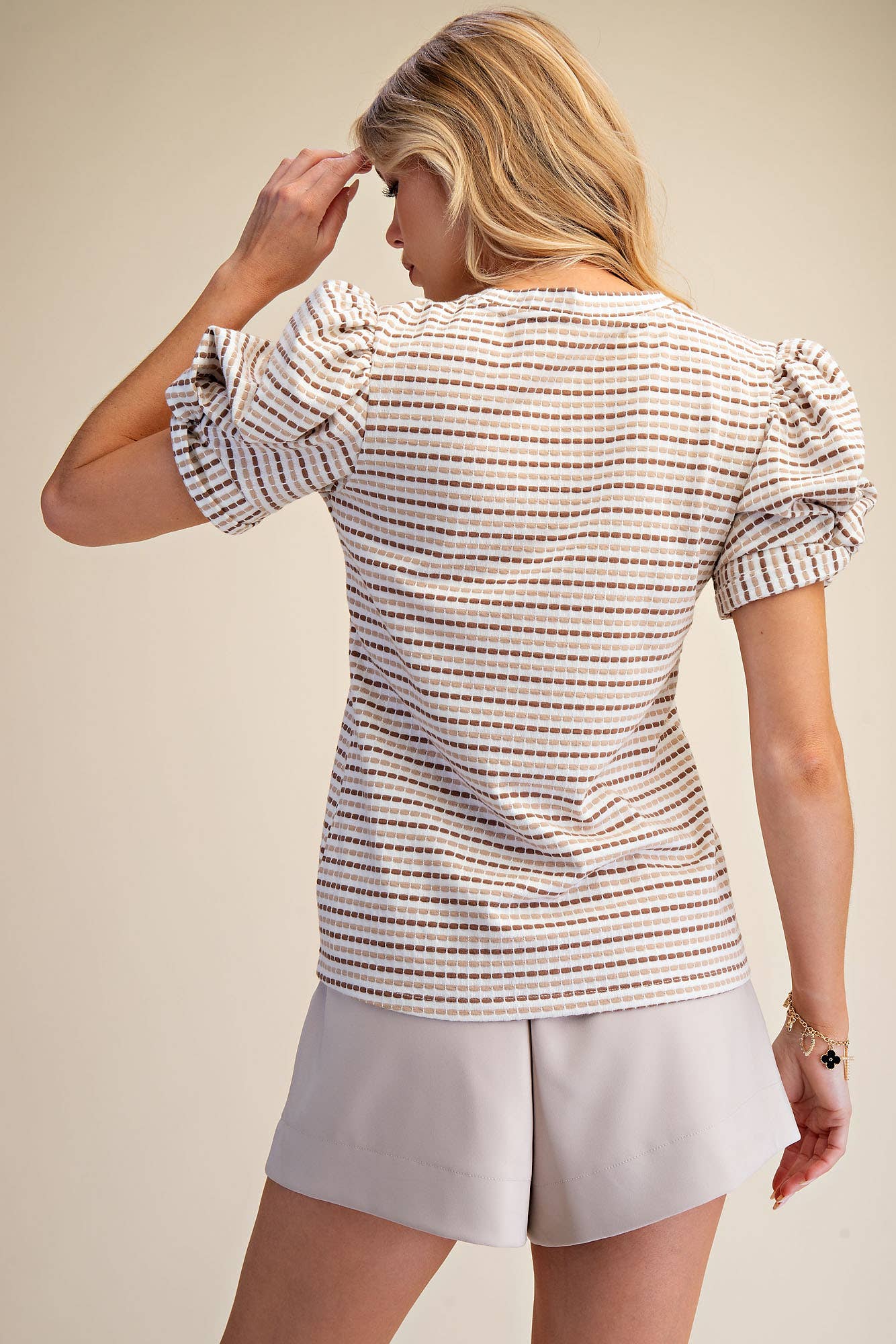 Round Neck Puff Sleeve Stripe Top - Deadwood South Boutique & Company LLC