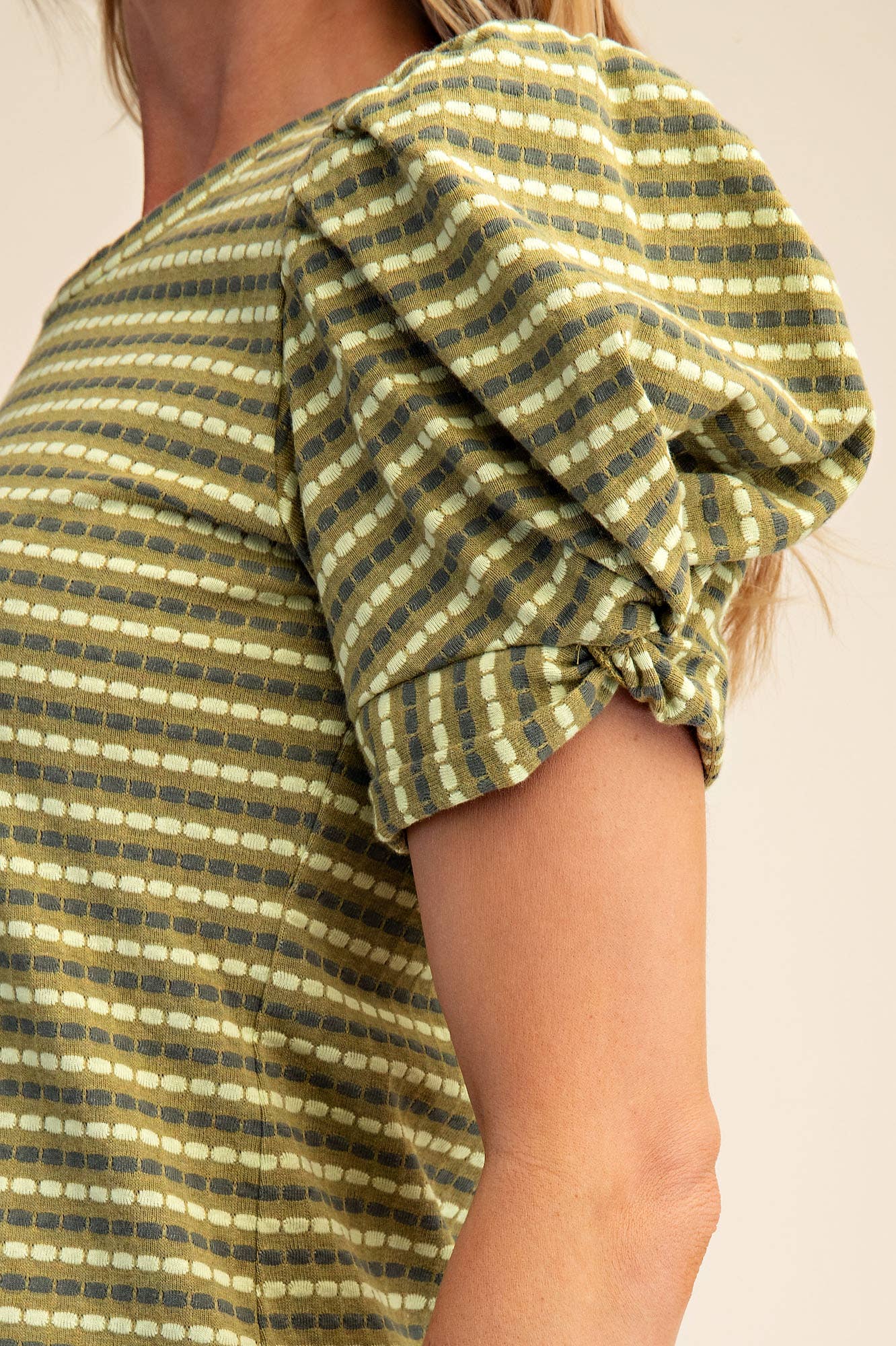Round Neck Puff Sleeve Stripe Top - Deadwood South Boutique & Company LLC