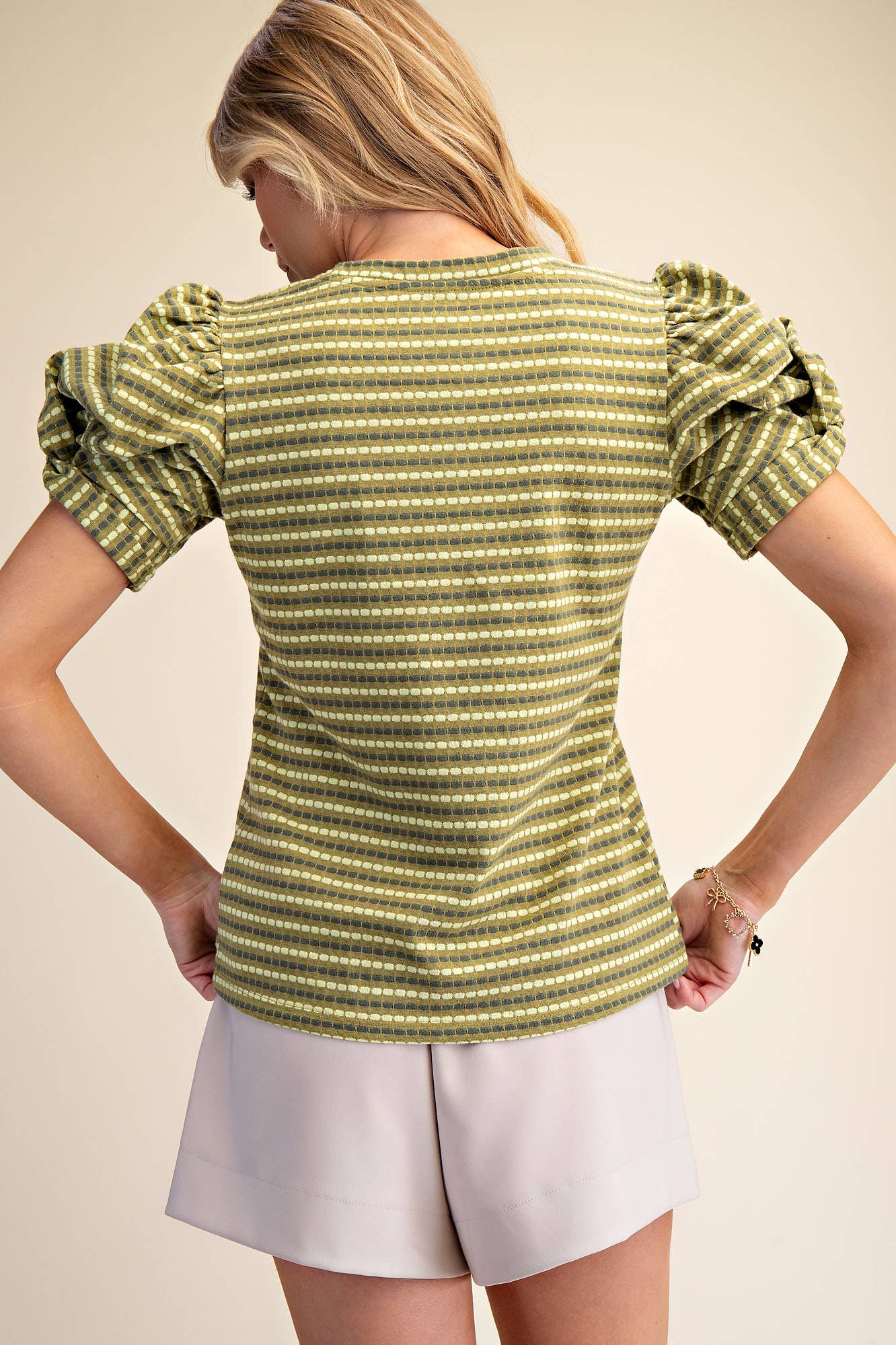 Round Neck Puff Sleeve Stripe Top - Deadwood South Boutique & Company LLC