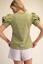 Round Neck Puff Sleeve Stripe Top - Deadwood South Boutique & Company LLC