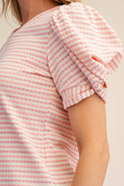 Round Neck Puff Sleeve Stripe Top - Deadwood South Boutique & Company LLC