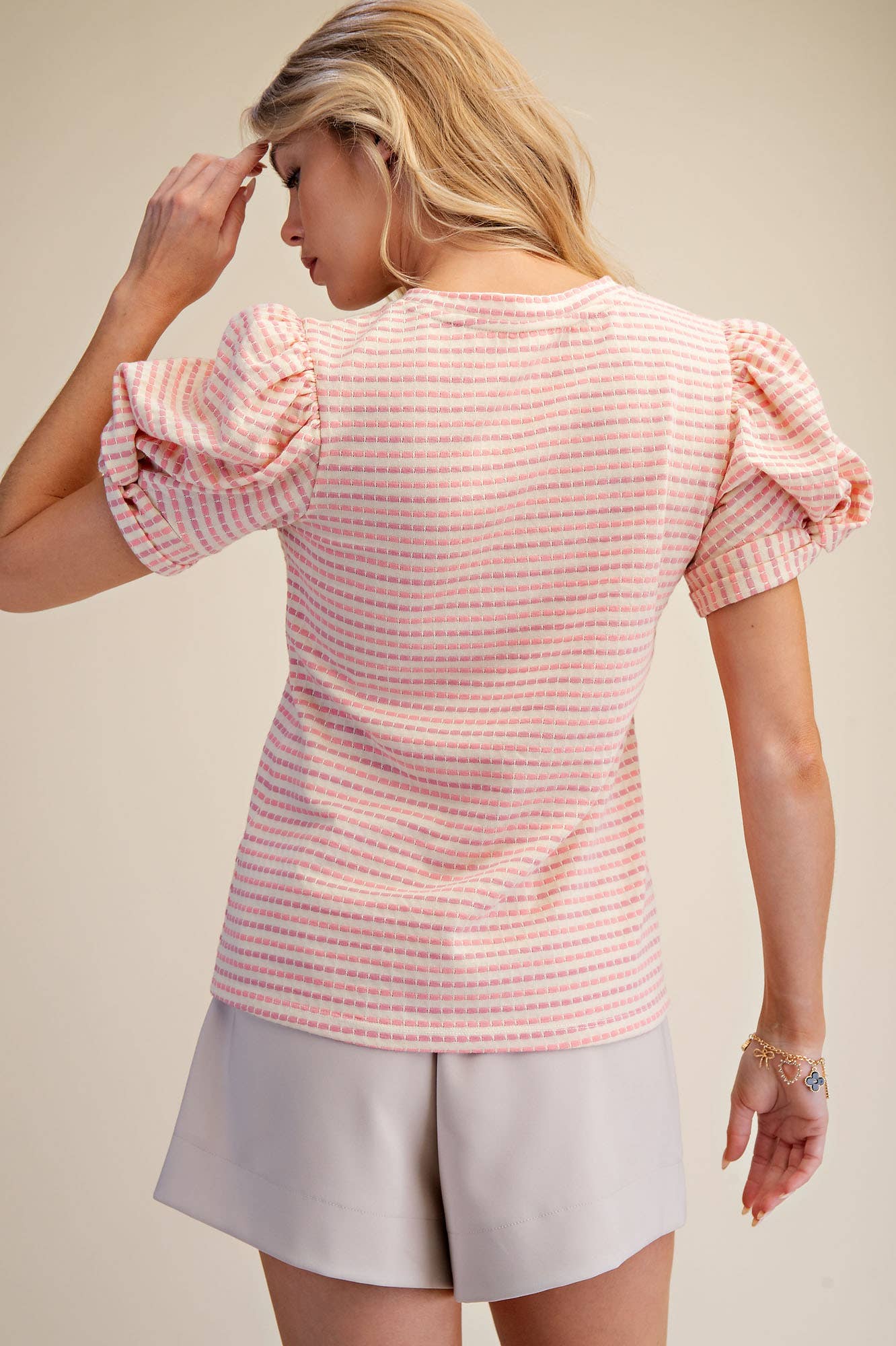Round Neck Puff Sleeve Stripe Top - Deadwood South Boutique & Company LLC