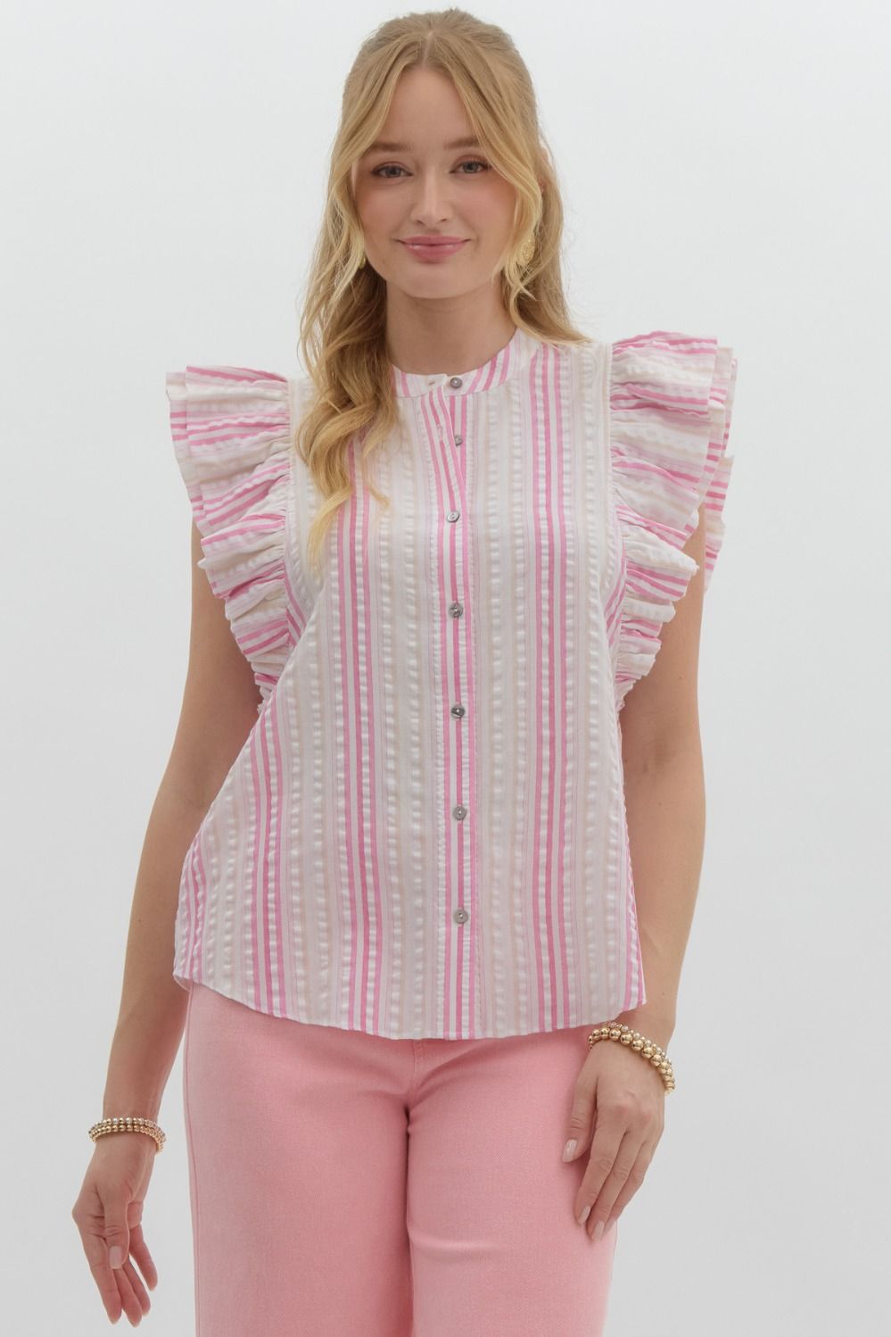 Roxie Stripped Ruffle Sleeve Top - Deadwood South Boutique & Company LLC