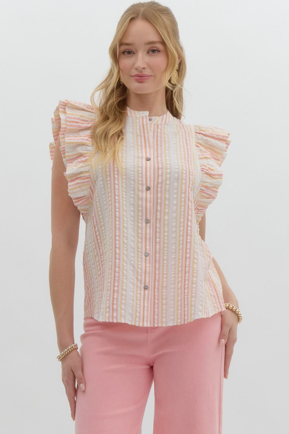 Roxie Stripped Ruffle Sleeve Top - Deadwood South Boutique & Company LLC