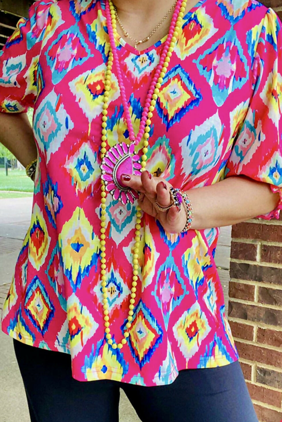 Misti Aztec Top-Short Sleeves-Vintage Cowgirl-Deadwood South Boutique, Women's Fashion Boutique in Henderson, TX