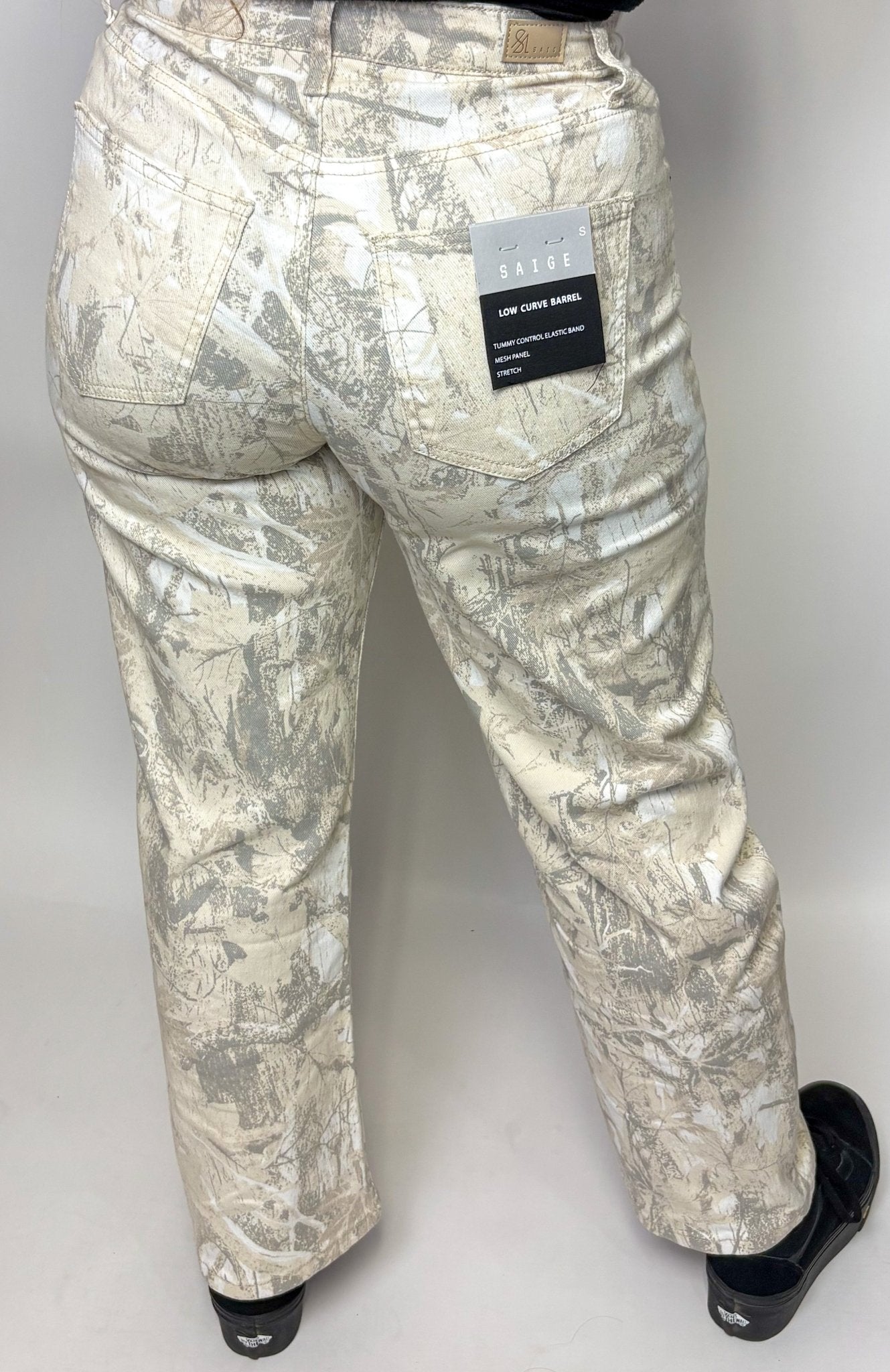 SAIGE High Rise Camo Barrel Jean - Deadwood South Boutique & Company LLC