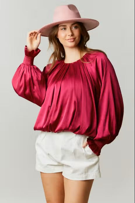 Satin Tuck Blouse-Tops & Tees-Deadwood South Boutique & Company-Deadwood South Boutique, Women's Fashion Boutique in Henderson, TX
