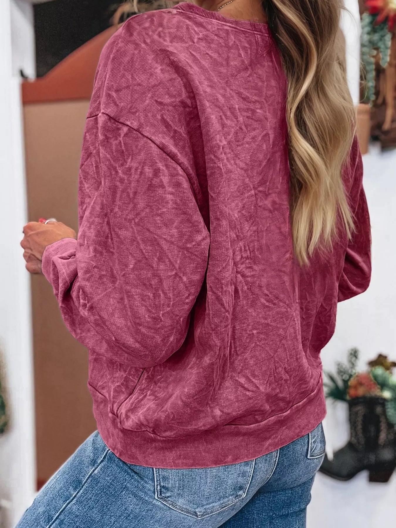 Saved By Grace Letter Embroidery Mineral Wash Loose Sweatshirt - Deadwood South Boutique & Company LLC