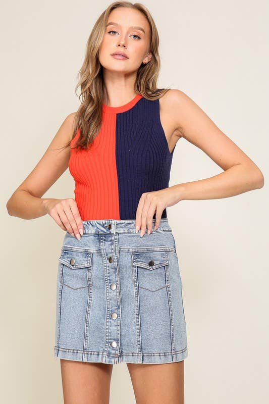 Sleeveless Color Block Contrast Ribbed Top - Deadwood South Boutique & Company LLC