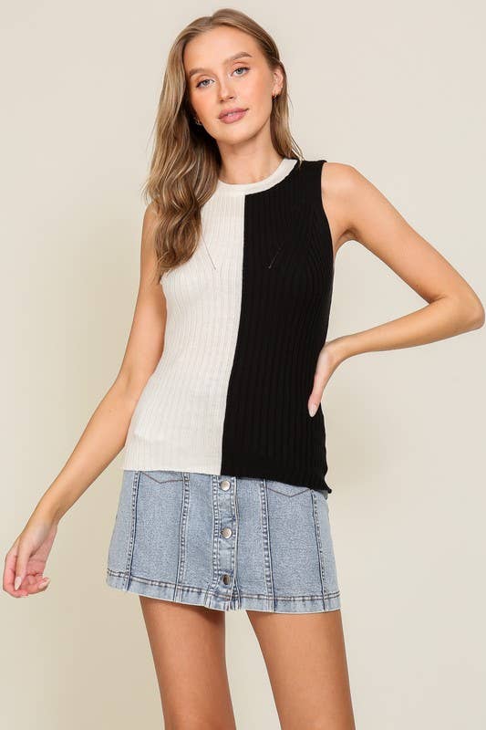 Sleeveless Color Block Contrast Ribbed Top - Deadwood South Boutique & Company LLC