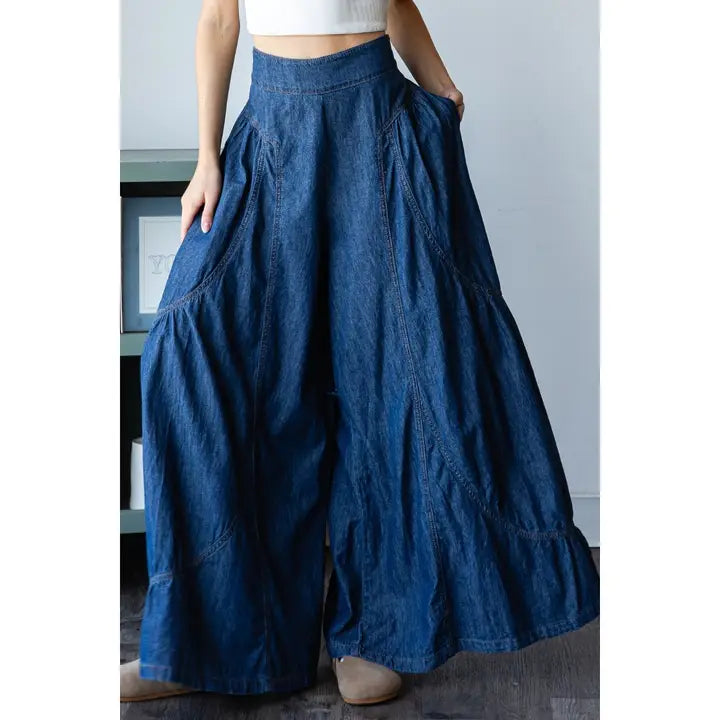 The Denim Smocked Wide Leg Pant-bottoms-Deadwood South Boutique & Company LLC-Deadwood South Boutique, Women's Fashion Boutique in Henderson, TX