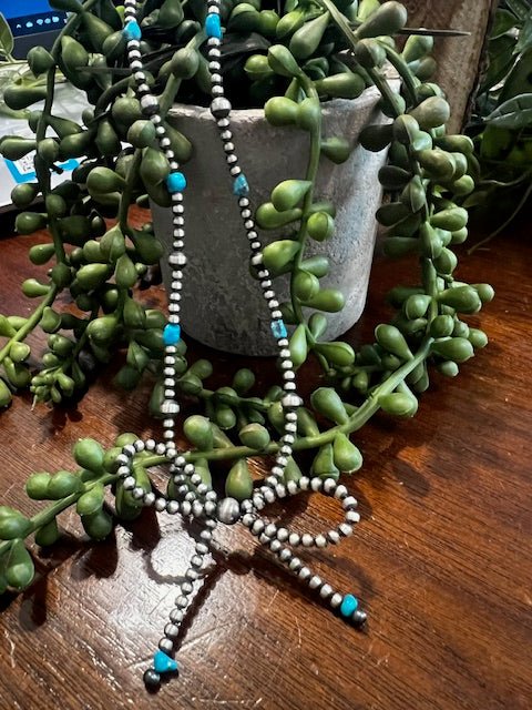 Sterling Silver 18" Petite Pearls Varied & Turquoise Bow Necklace - Deadwood South Boutique & Company LLC