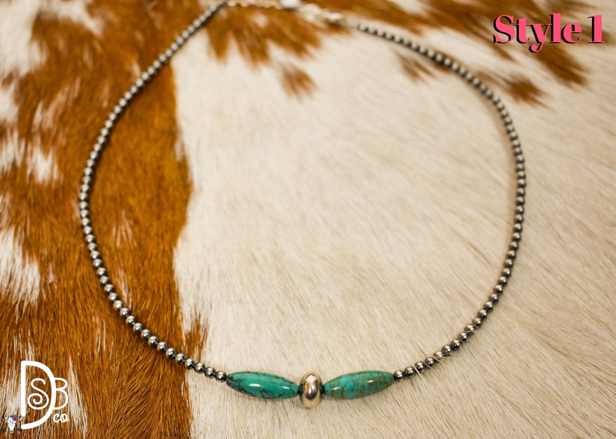 Sterling Silver Pearl & Blue Turquoise Torpedo Choker - Deadwood South Boutique & Company LLC