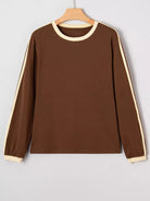 Striped Accent Contrast Crew Neck Long Sleeve T Shirt - Deadwood South Boutique & Company LLC