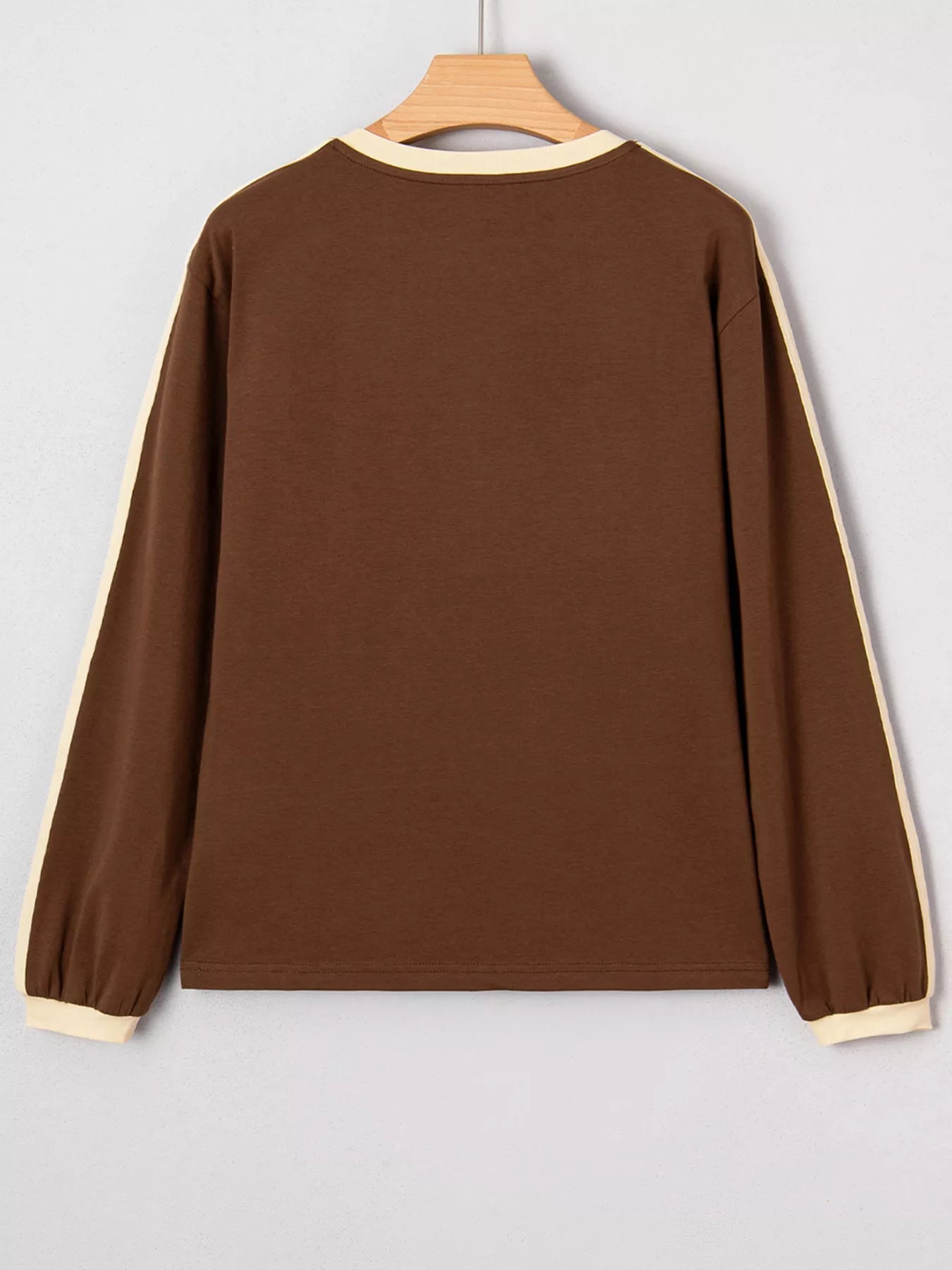 Striped Accent Contrast Crew Neck Long Sleeve T Shirt - Deadwood South Boutique & Company LLC