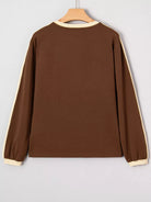 Striped Accent Contrast Crew Neck Long Sleeve T Shirt - Deadwood South Boutique & Company LLC