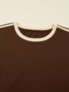 Striped Accent Contrast Crew Neck Long Sleeve T Shirt - Deadwood South Boutique & Company LLC