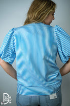 Striped Puff Sleeve Top with Pintuck Detail & Neck Tie - Deadwood South Boutique & Company LLC