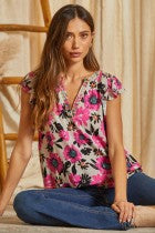 The Savannah Grey Pink Floral Top-Short Sleeves-Deadwood South Boutique & Company-Deadwood South Boutique, Women's Fashion Boutique in Henderson, TX