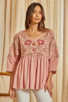 Savannah Jane Mauve Embroidered Blouse-Long Sleeves-Deadwood South Boutique & Company-Deadwood South Boutique, Women's Fashion Boutique in Henderson, TX