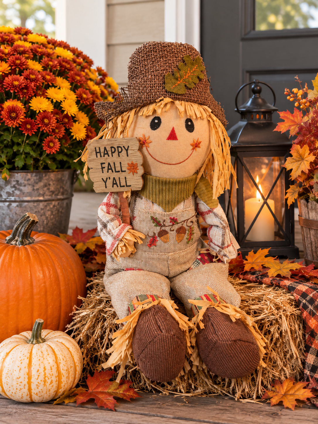 Tan fall scarecrow - Deadwood South Boutique & Company LLC