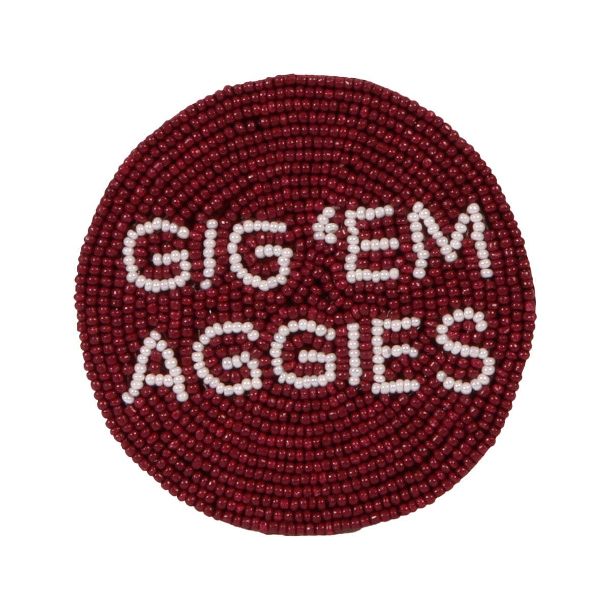 Texas A&M Gig 'em Beaded Button in Maroon and White by Desden - Deadwood South Boutique & Company LLC