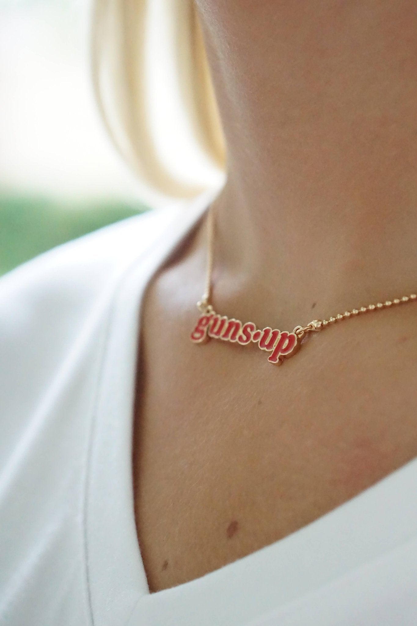 Texas Tech Red Raiders Slogan Necklace in Red/Shiny Gold - Deadwood South Boutique & Company LLC