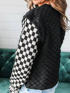 Textured Contrast Checkered Patchwork Long Sleeve Top - Deadwood South Boutique & Company LLC