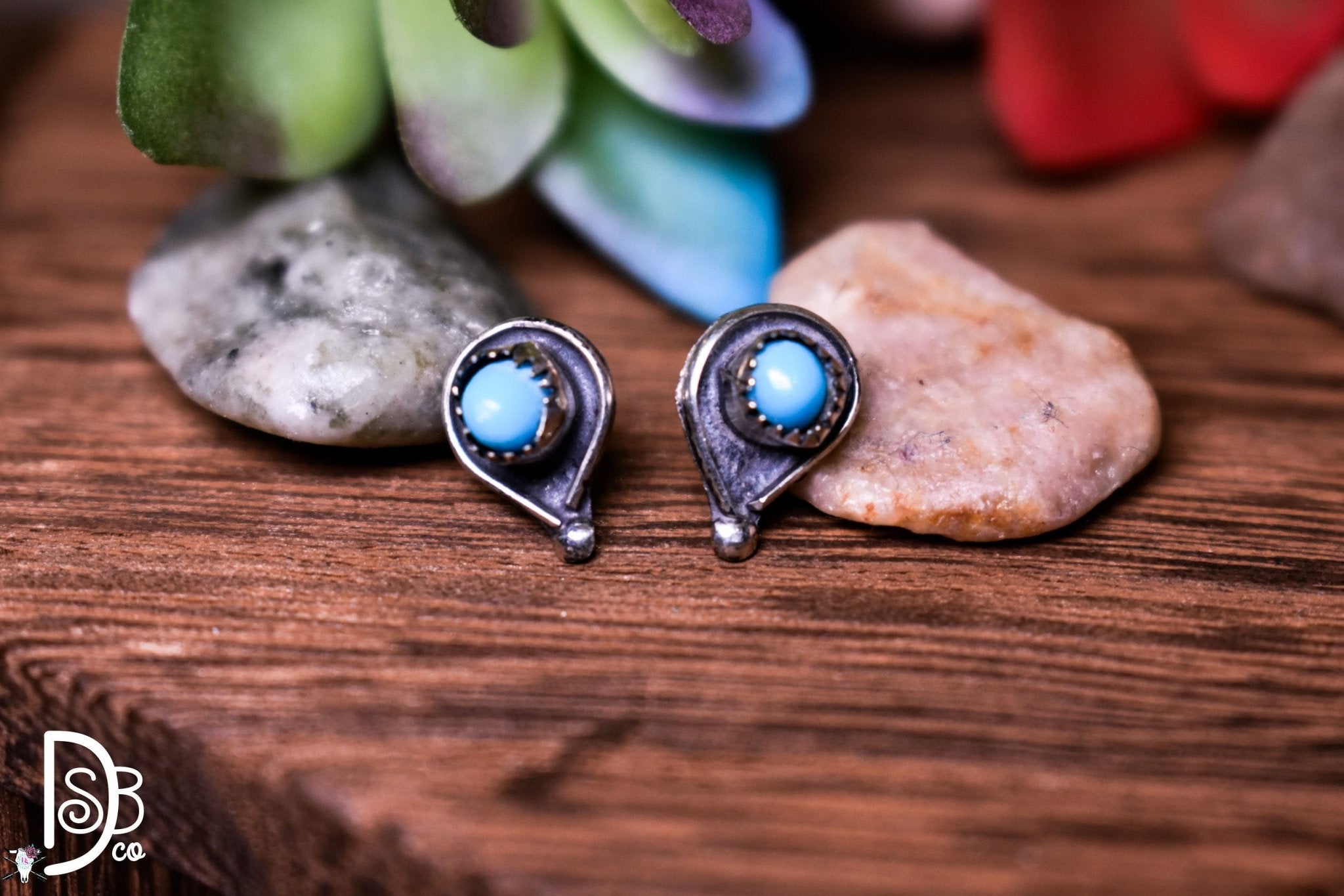 The Allie Sterling & Turquoise Studs - Deadwood South Boutique & Company LLC