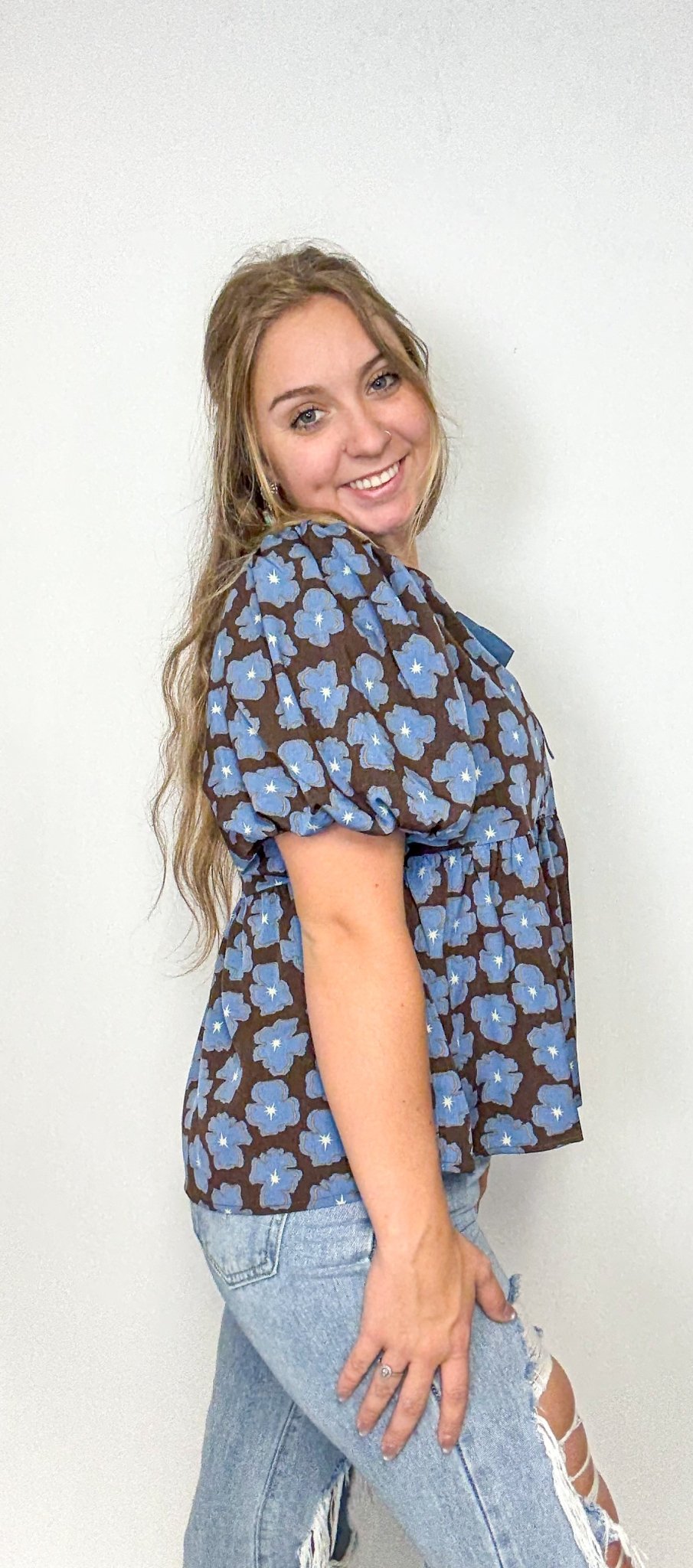 The Blue Floral Baby Doll Top - Deadwood South Boutique & Company LLC