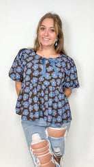 The Blue Floral Baby Doll Top - Deadwood South Boutique & Company LLC
