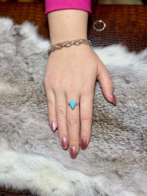 The Dainty Turquoise & Sterling Silver Teardrop Ring - Deadwood South Boutique & Company LLC