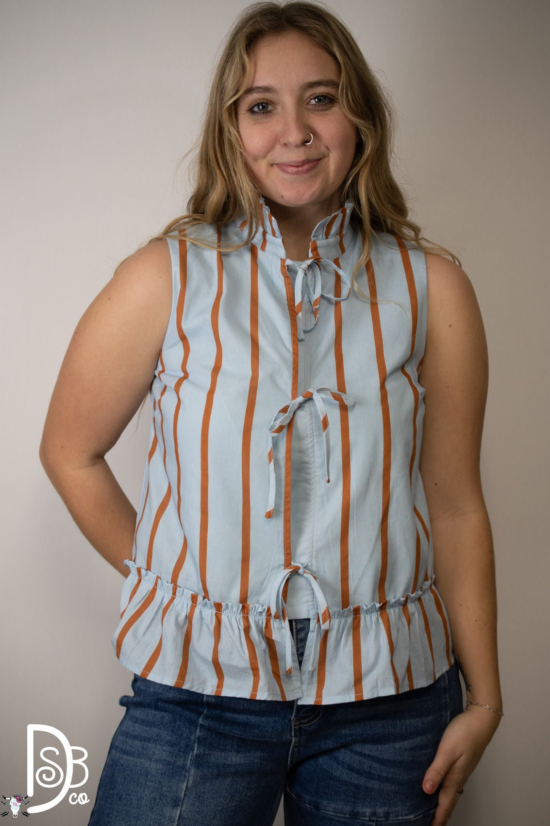 The Eloise Striped Tie Front Top - Deadwood South Boutique & Company LLC