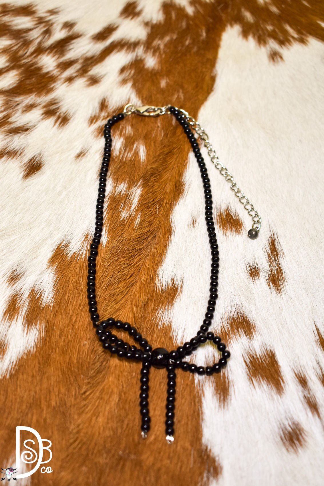 The Fashion Black Beaded Bow Necklace - Deadwood South Boutique & Company LLC